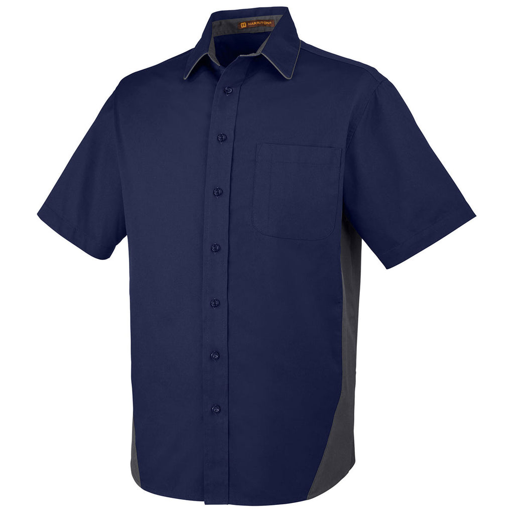 Harriton Men's Dark Navy/ Dark Charcoal Tall Flash Colorblock Short Sleeve Shirt