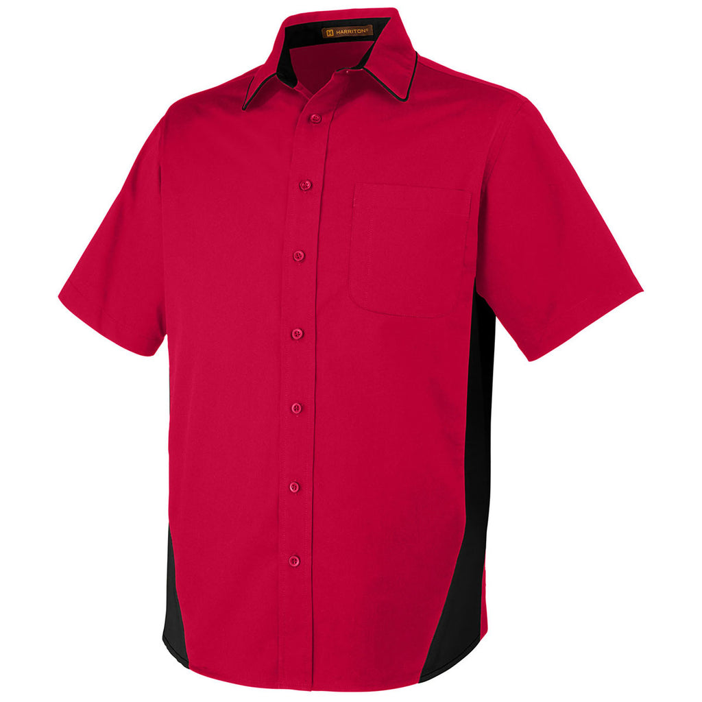 Harriton Men's Red/Black Tall Flash Colorblock Short Sleeve Shirt