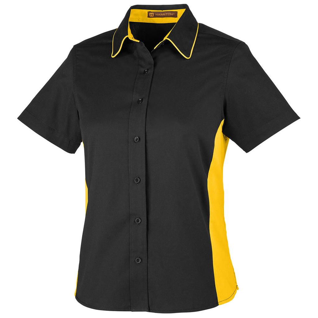 Harriton Women's Black/Sunray Yellow Flash Colorblock Short Sleeve Shirt