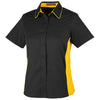 Harriton Women's Black/Sunray Yellow Flash Colorblock Short Sleeve Shirt