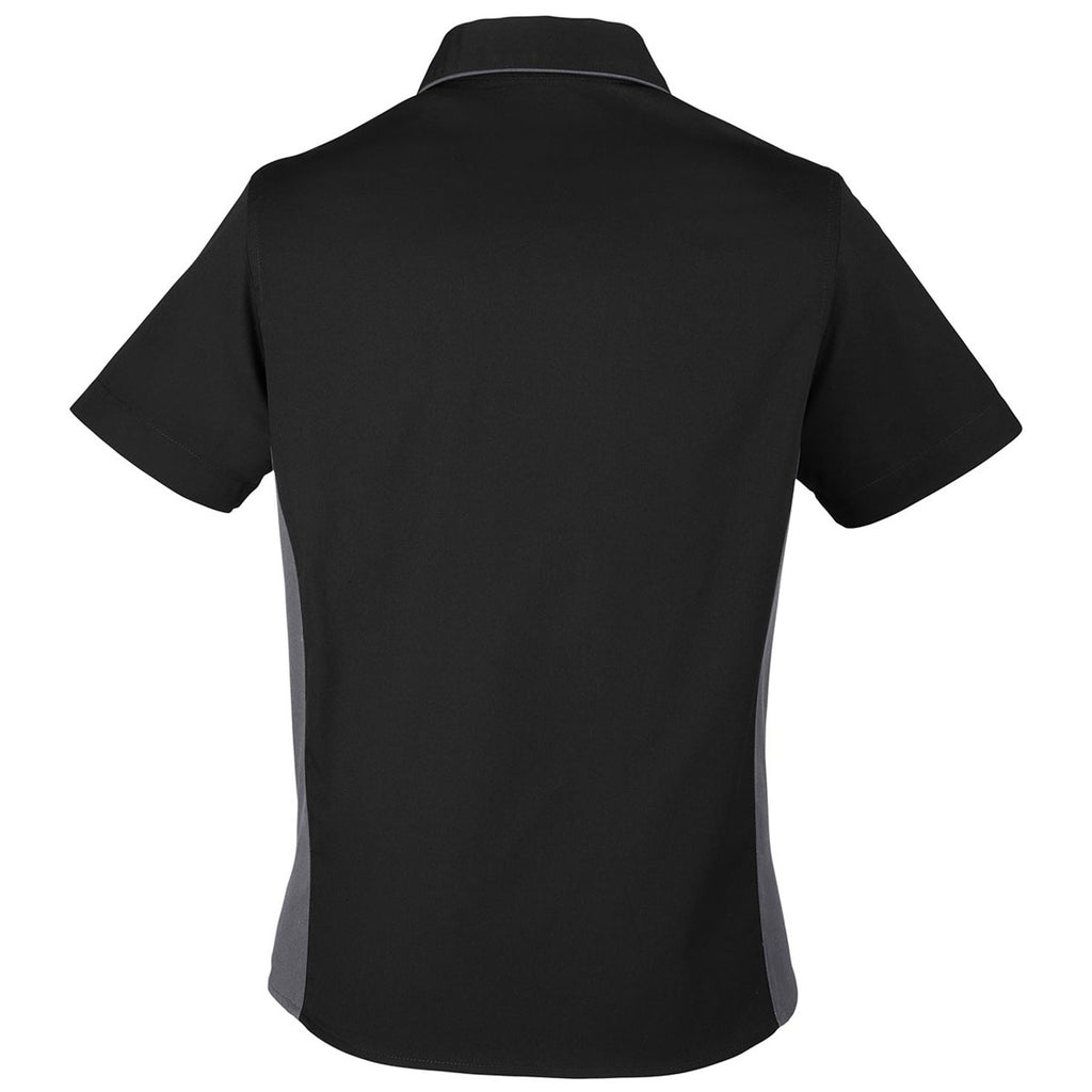 Harriton Women's Black/ Dark Charcoal Flash Colorblock Short Sleeve Shirt