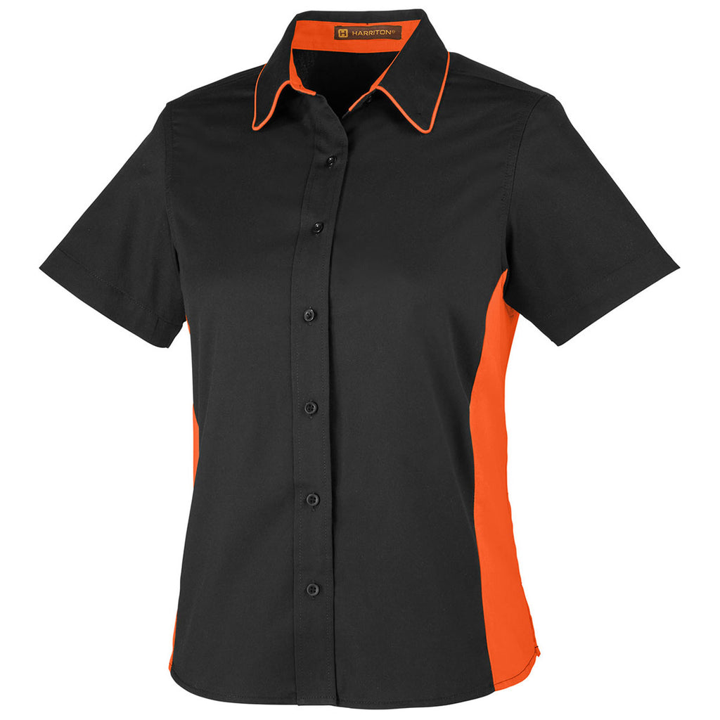 Harriton Women's Black/Team Orange Flash Colorblock Short Sleeve Shirt