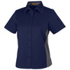 Harriton Women's Dark Navy/ Dark Charcoal Flash Colorblock Short Sleeve Shirt