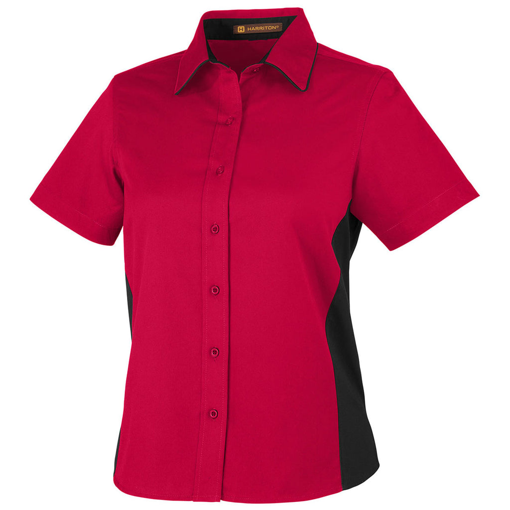 Harriton Women's Red/Black Flash Colorblock Short Sleeve Shirt