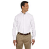 Harriton Men's White Long-Sleeve Oxford with Stain-Release