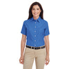 Harriton Women's French Blue Short-Sleeve Oxford with Stain-Release