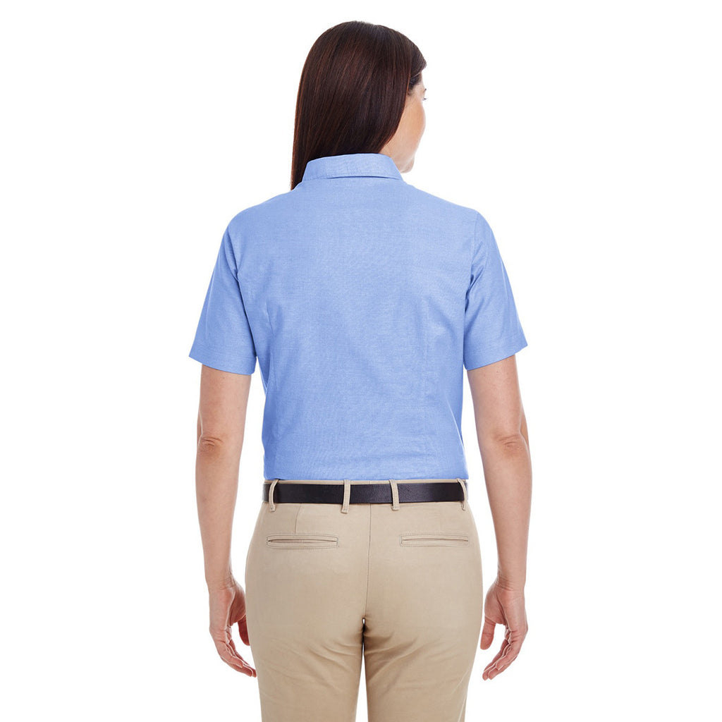 Harriton Women's Light Blue Short-Sleeve Oxford with Stain-Release
