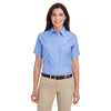 Harriton Women's Light Blue Short-Sleeve Oxford with Stain-Release