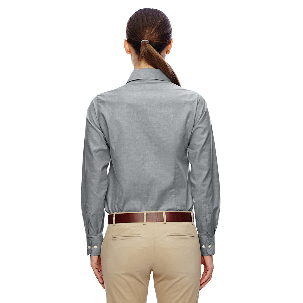 Harriton Women's Oxford Grey Long-Sleeve Oxford with Stain-Release