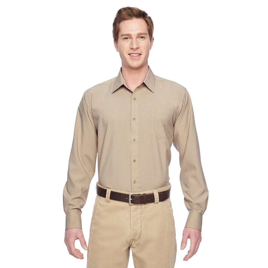 Harriton Men's Khaki Paradise Long-Sleeve Performance Shirt