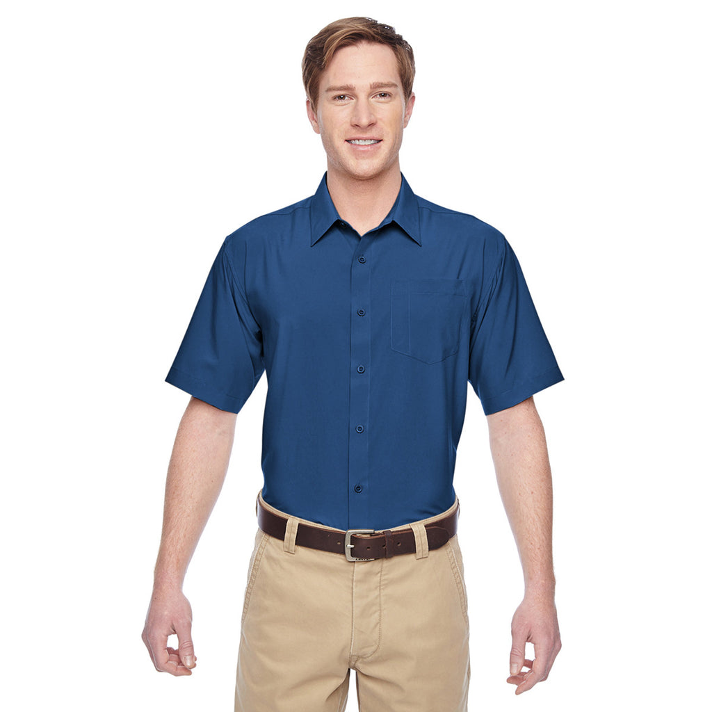 Harriton Men's Pool Blue Paradise Short-Sleeve Performance Shirt