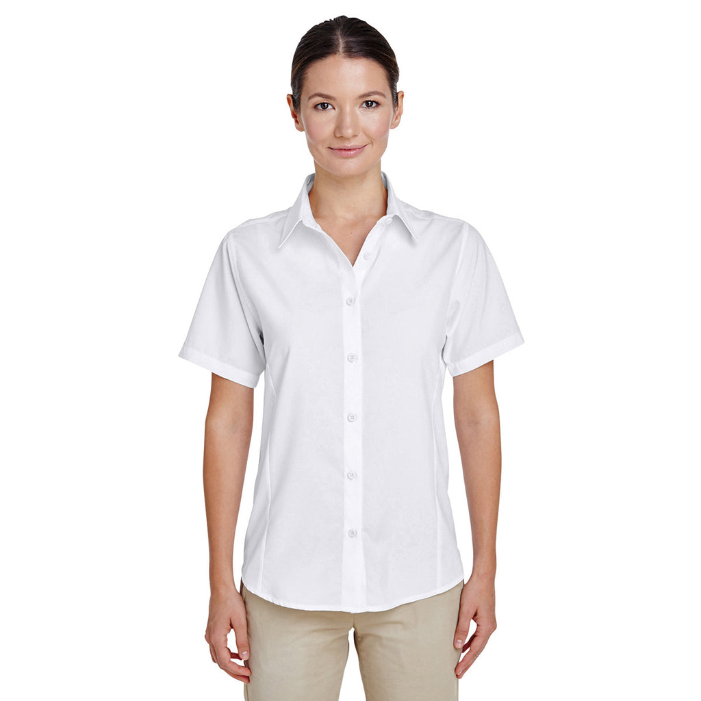 Harriton Women's White Paradise Short-Sleeve Performance Shirt