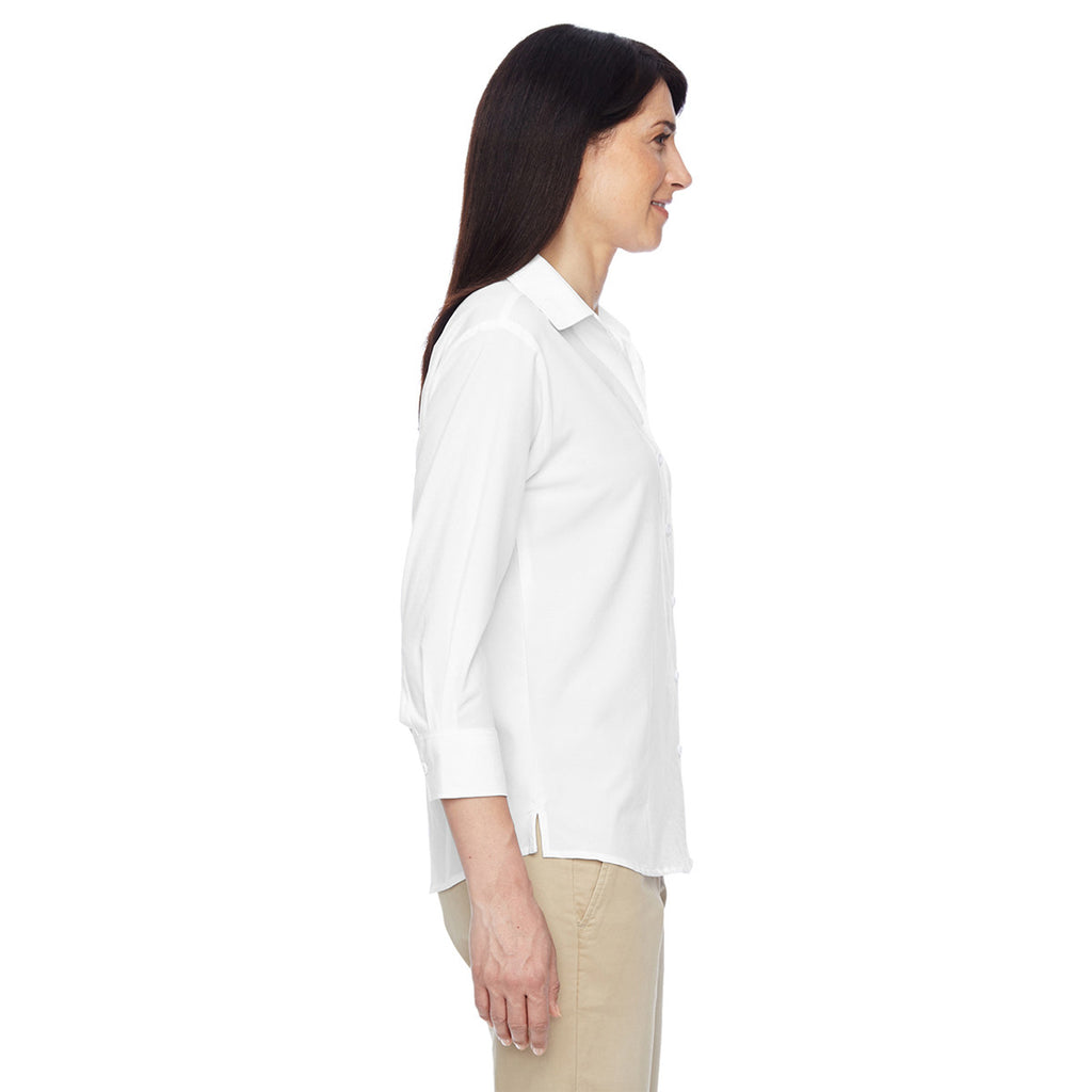 Harriton Women's White Paradise 3/4-Sleeve Performance Shirt