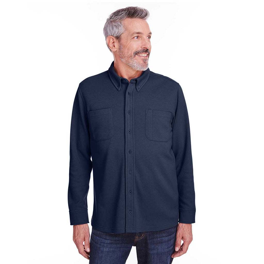 Harriton Men's Dark Navy SatinBloc Pique Fleece Shirt Jacket