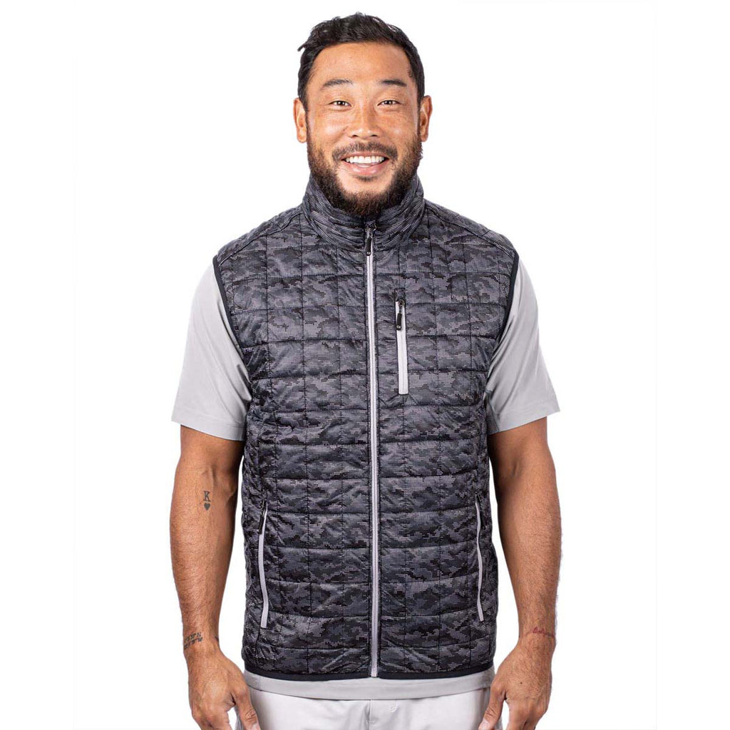 Cutter & Buck Men's Black Rainier PrimaLoft Eco Insulated Full Zip Printed Puffer Vest