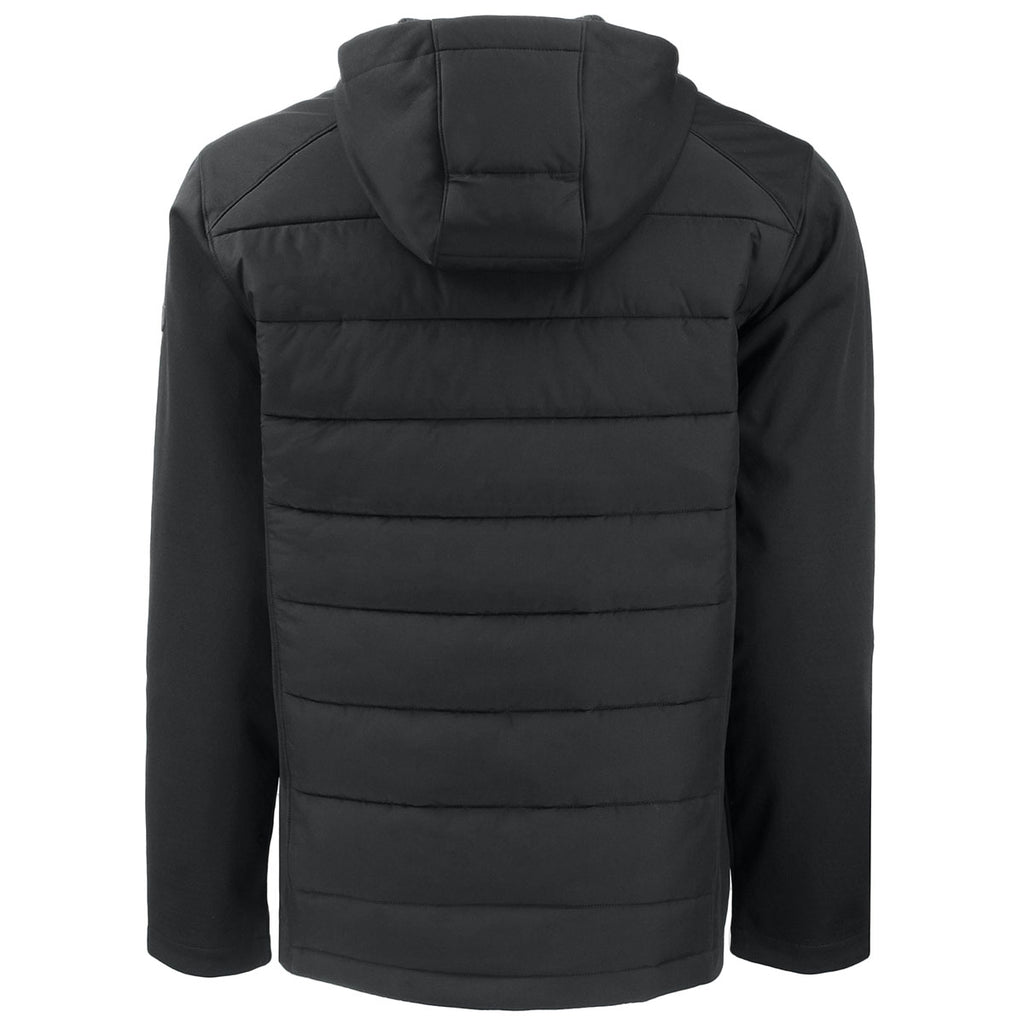 Cutter & Buck Men's Black Evoke Hybrid Eco Softshell Recycled Full Zip Hooded Jacket