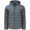 Cutter & Buck Men's Elemental Grey Evoke Hybrid Eco Softshell Recycled Full Zip Hooded Jacket