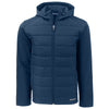Cutter & Buck Men's Navy Blue Evoke Hybrid Eco Softshell Recycled Full Zip Hooded Jacket