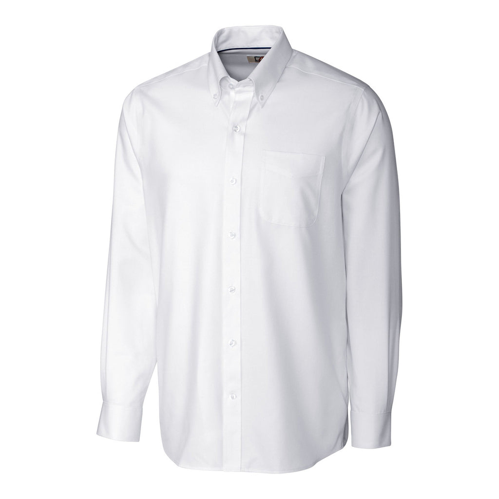 Cutter & Buck Men's White L/S Tailored Fit Fine Twill Dress Shirt