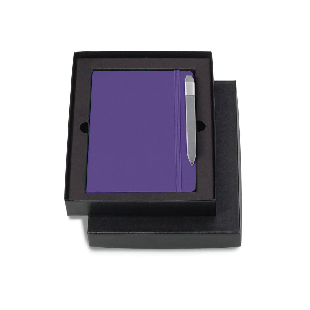 Moleskine Gift Set with Brilliant Violet Large Hard Cover Ruled Notebook and Grey Pen (5" x 8.25")