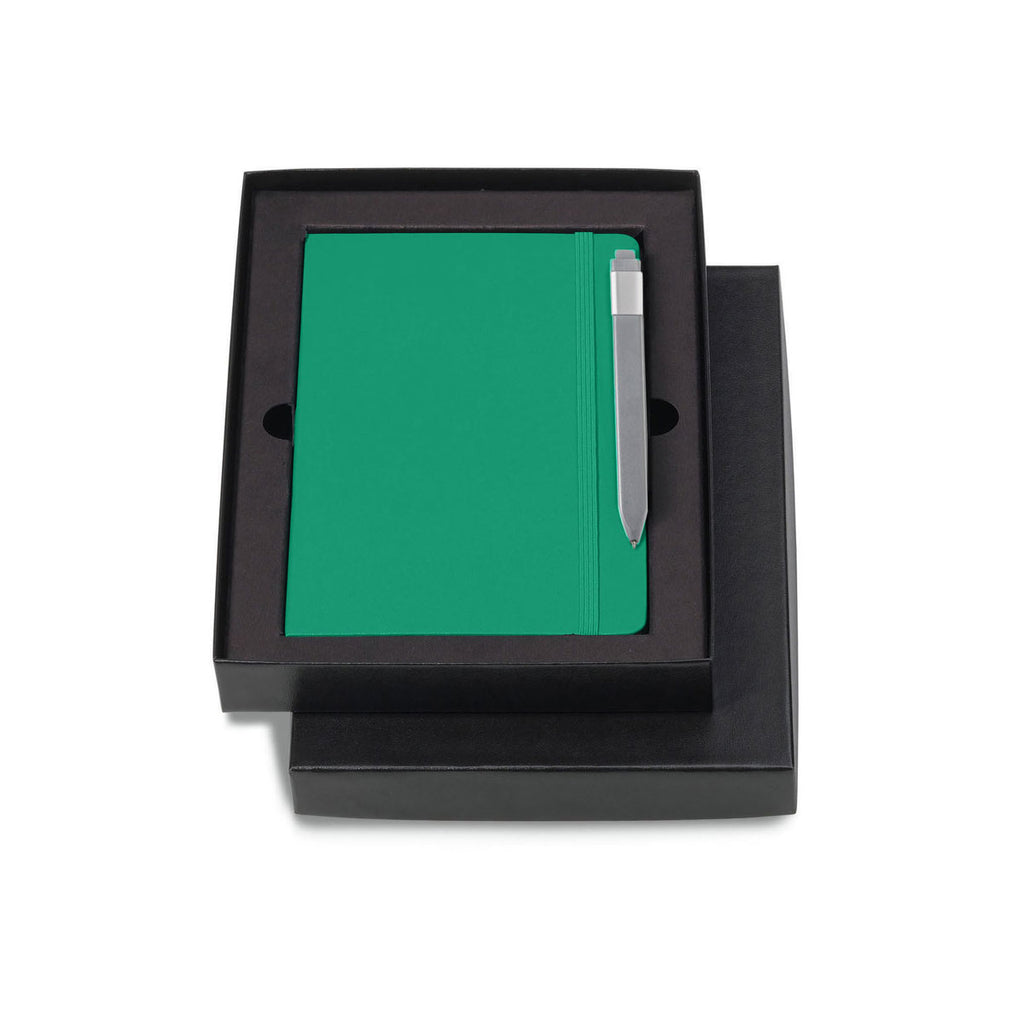 Moleskine Gift Set with Oxide Green Large Hard Cover Ruled Notebook and Grey Pen (5" x 8.25")