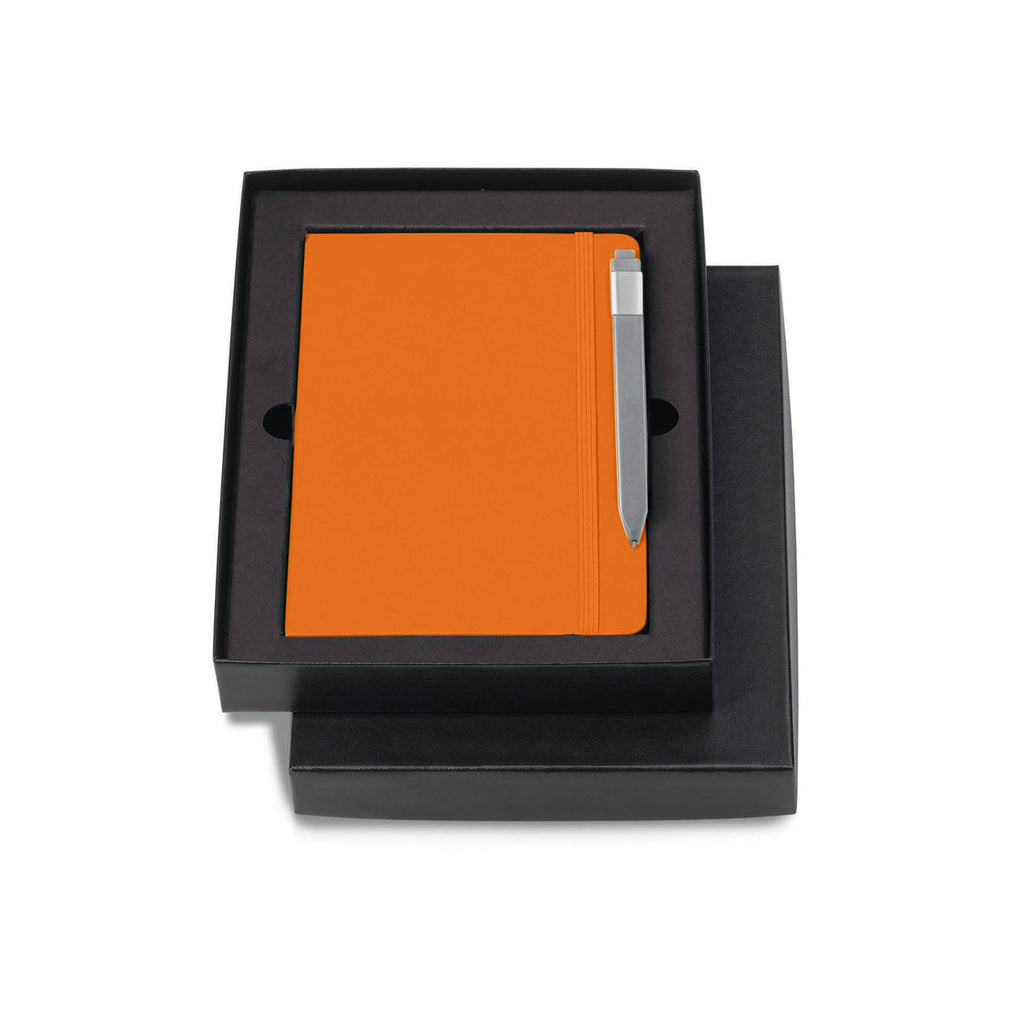 Moleskine Gift Set with True Orange Large Hard Cover Ruled Notebook and Grey Pen (5" x 8.25")