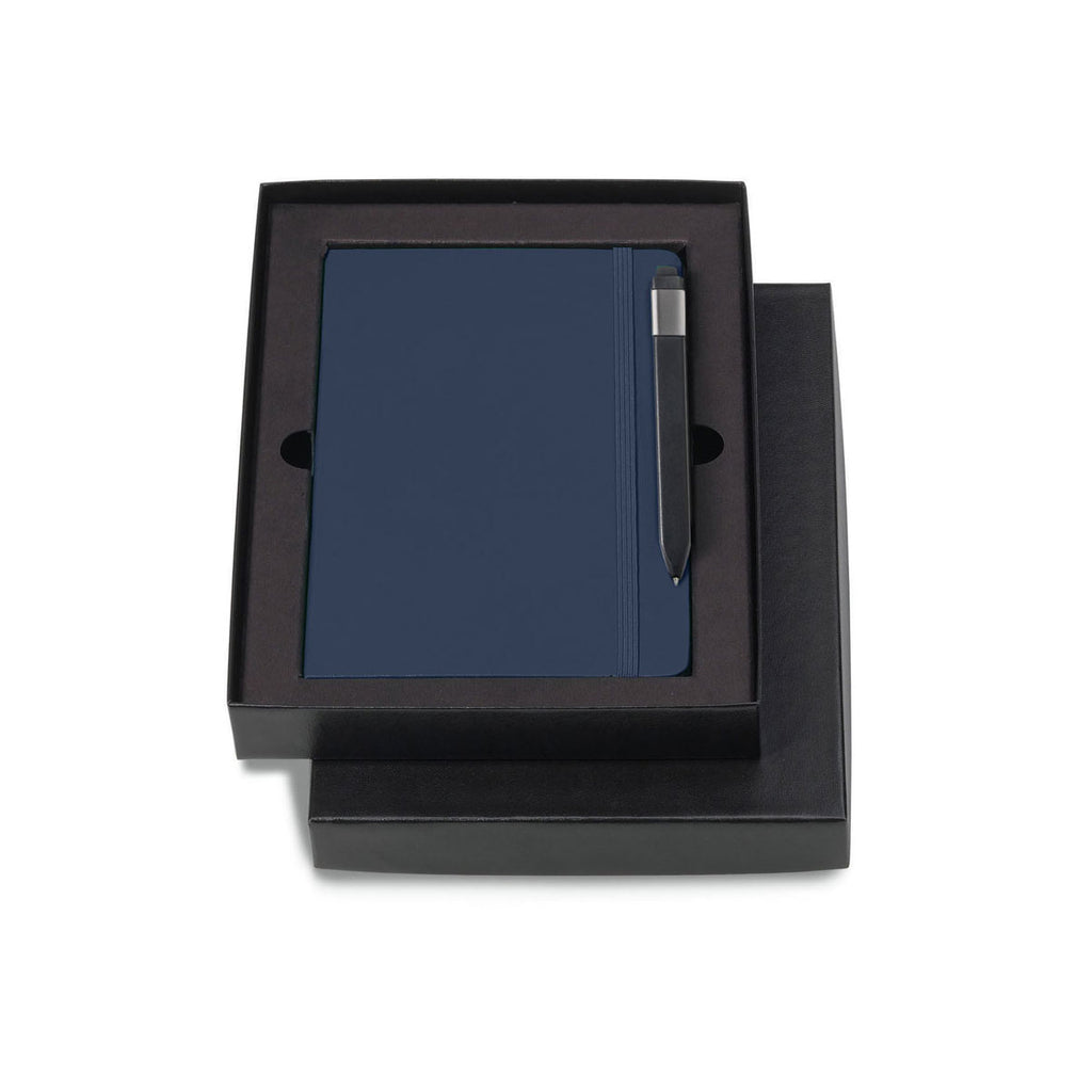 Moleskine Gift Set with Navy Blue Large Hard Cover Ruled Notebook and Black Pen (5" x 8.25")