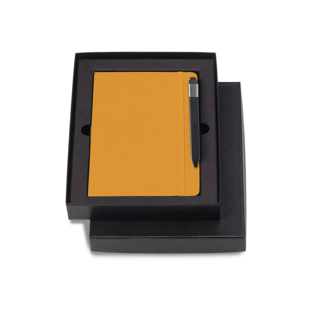 Moleskine Gift Set with Orange Yellow Large Hard Cover Ruled Notebook and Black Pen (5" x 8.25")
