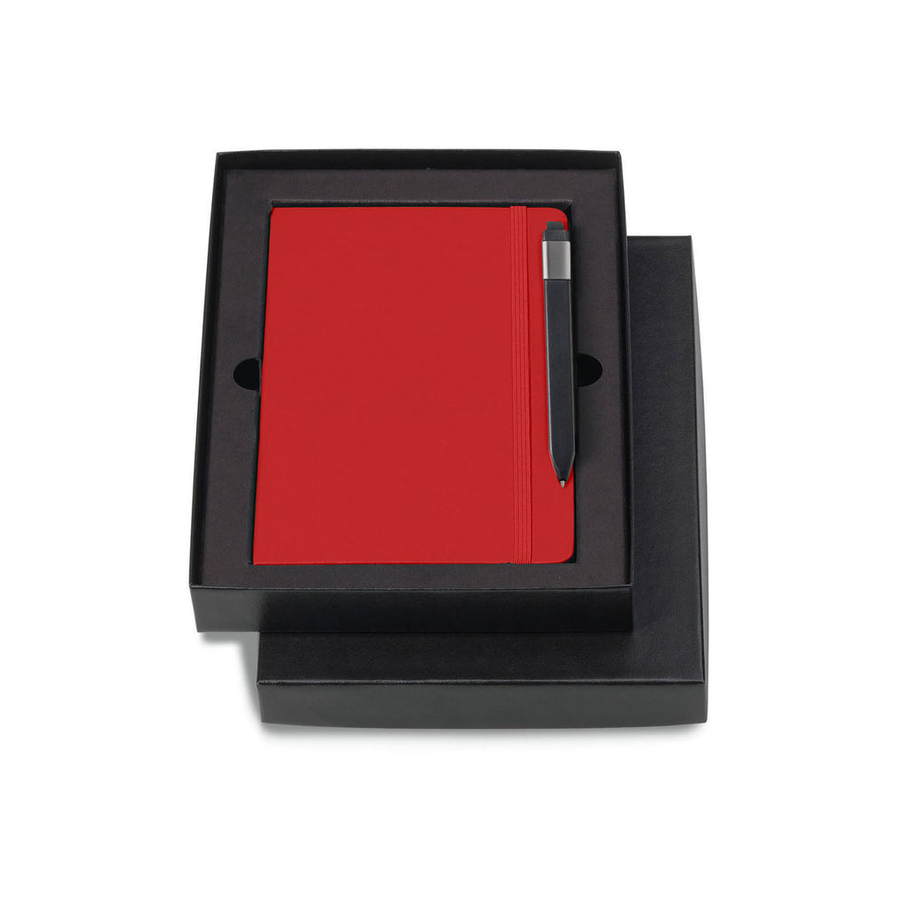 Moleskine Gift Set with Scarlet Red Large Hard Cover Ruled Notebook and Black Pen (5" x 8.25")