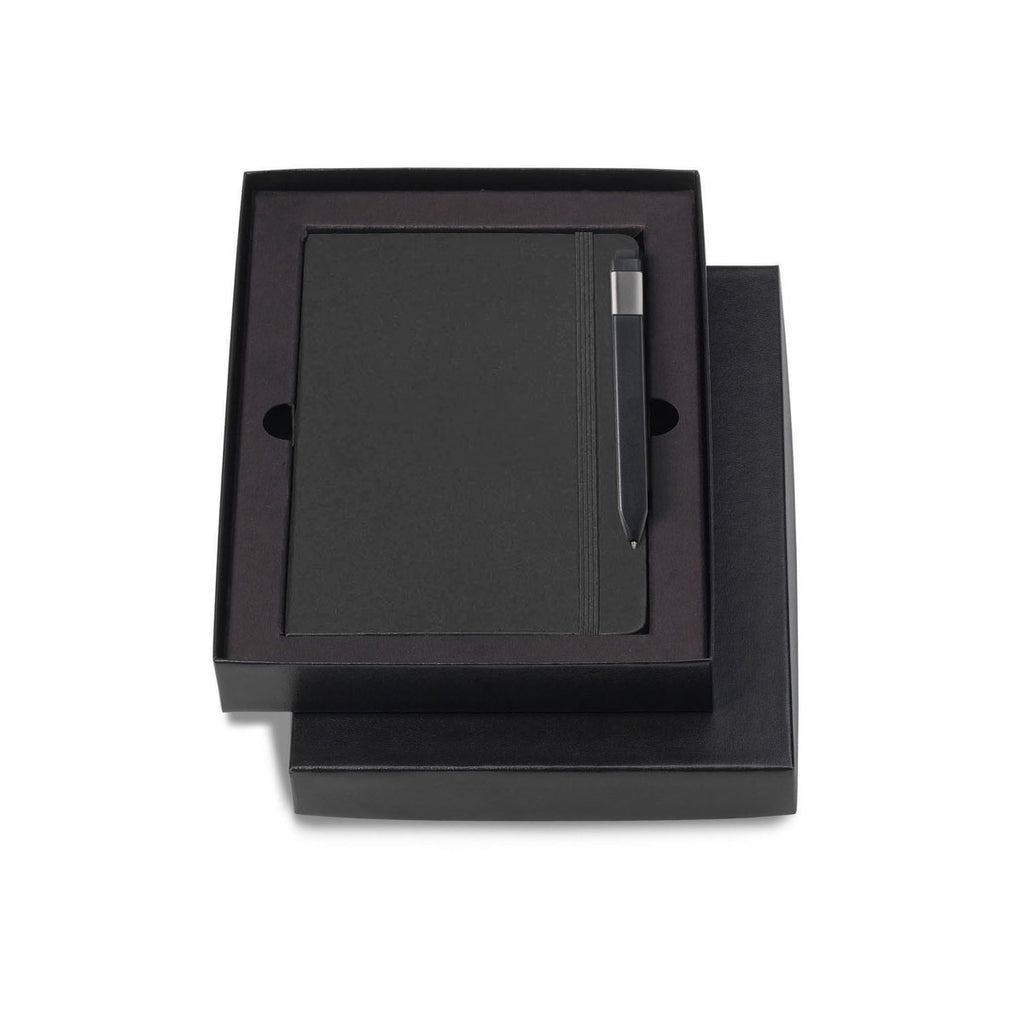 Moleskine Gift Set with Black Hard Cover Squared Large Notebook and Black Pen (5" x 8.25")