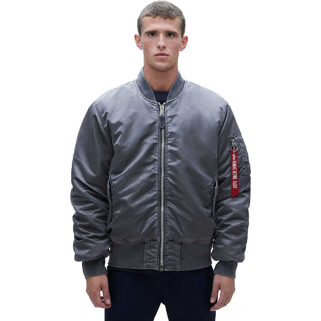 Alpha Industries Men's New Silver MA-1 Blood Chit Battlewash Flight Jacket