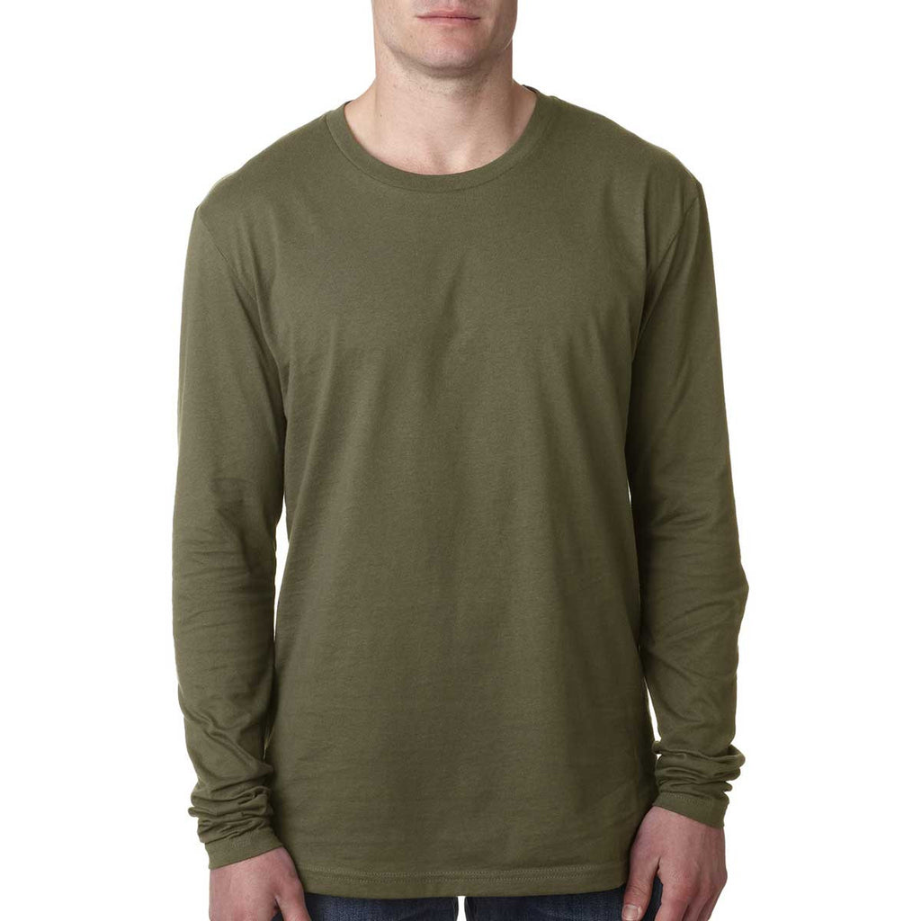 Next Level Men's Military Green Premium Fitted Long-Sleeve Crew Tee