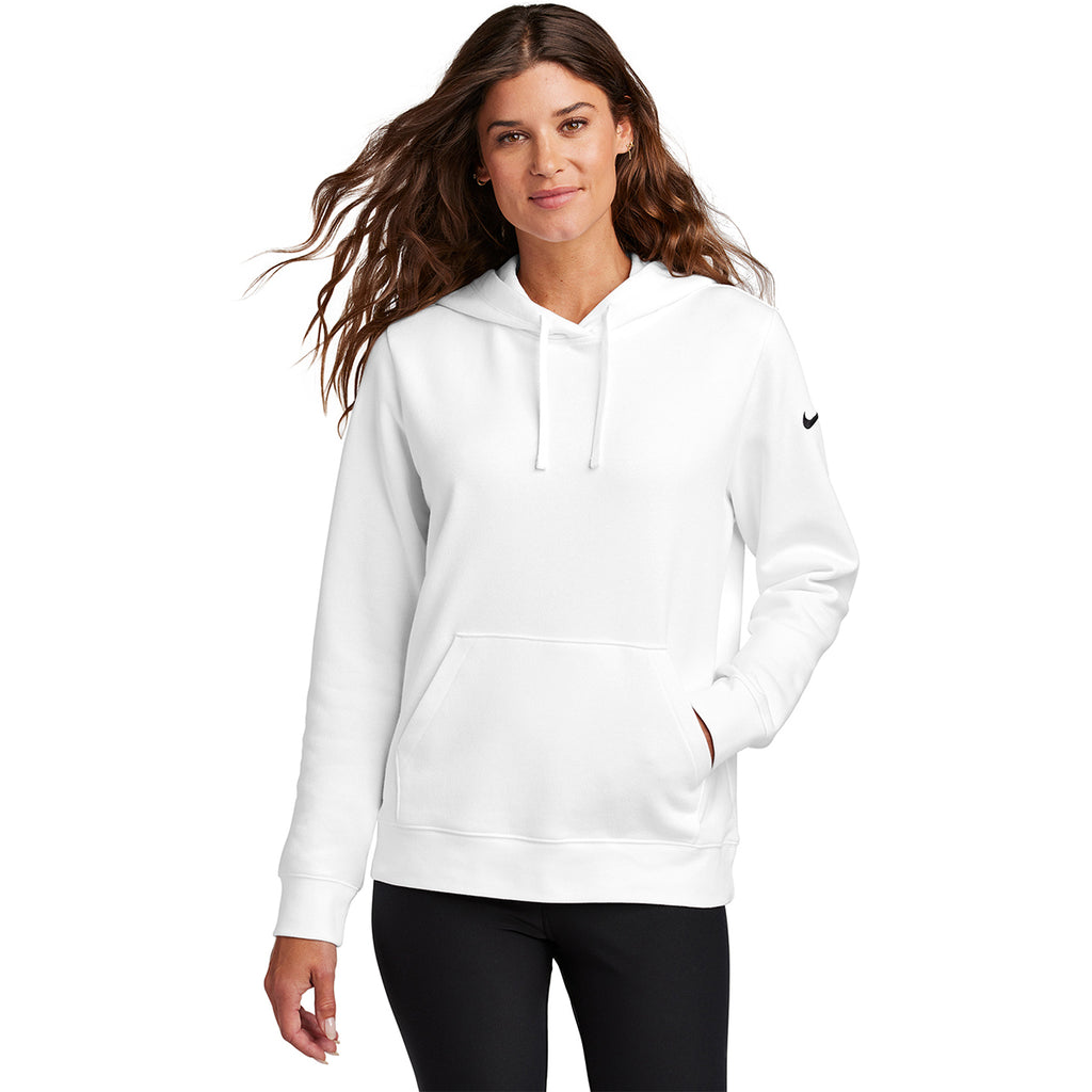 Nike Women's White Club Fleece Sleeve Swoosh Pullover Hoodie