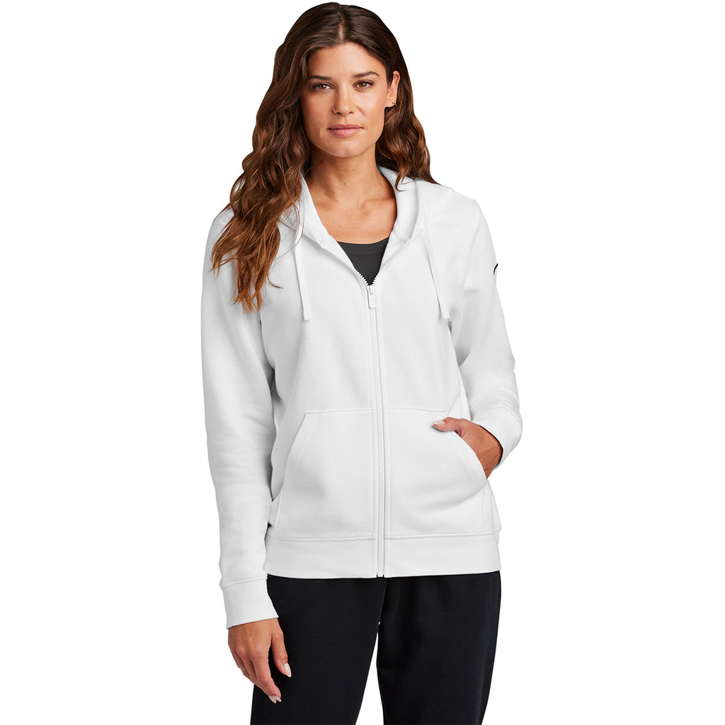 Nike Women's White Club Fleece Sleeve Swoosh Full-Zip Hoodie