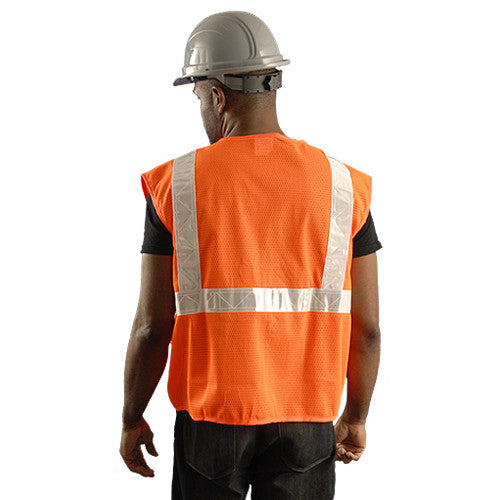 OccuNomix Men's Orange High Visibility Premium Mesh/Solid Gloss Safety Vest