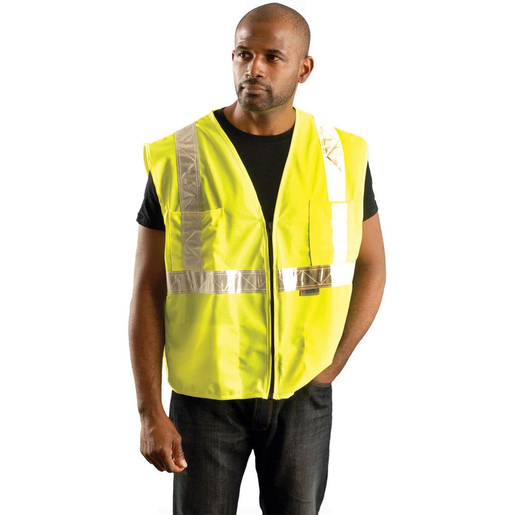 OccuNomix Men's Yellow High Visibility Premium Solid Gloss Safety Vests