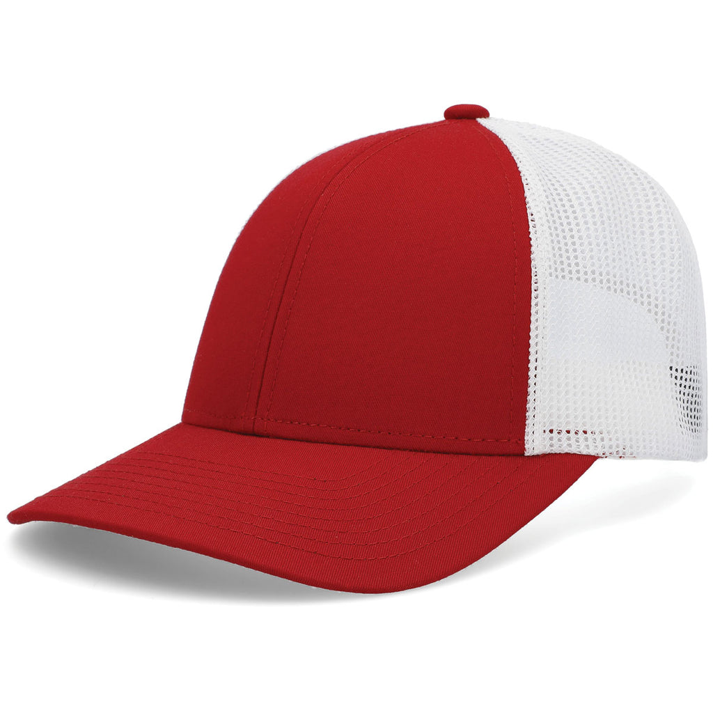 Pacific Headwear Red/White/Red Low-Pro Trucker Cap