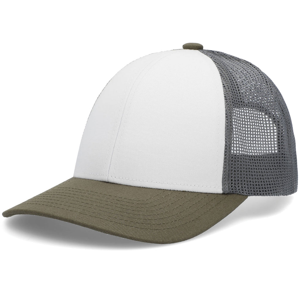Pacific Headwear White/Light Charcoal/Moss Low-Pro Trucker Cap