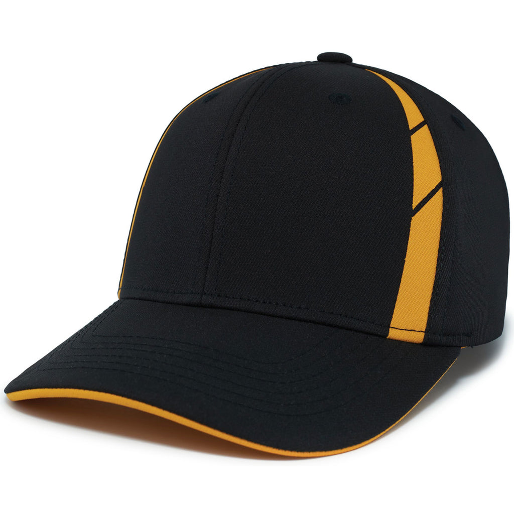 Pacific Headwear Black/Gold Coolcore Sideline Snapback Cap