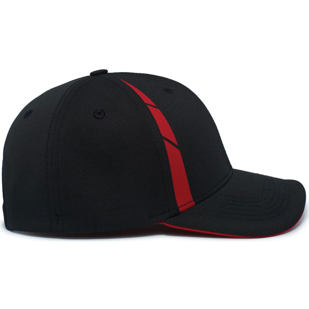 Pacific Headwear Black/Red Coolcore Sideline Snapback Cap