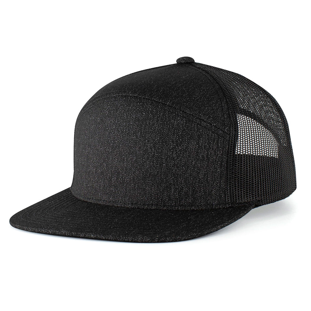 Pacific Headwear Black Heather/Black Heather 6-Panel Arch Trucker Snapback Cap