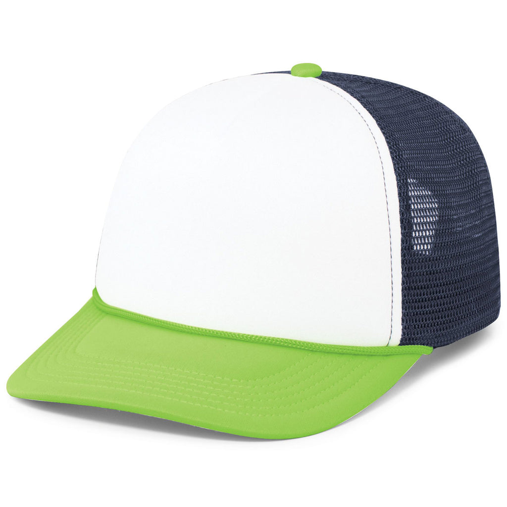 Pacific Headwear White/Navy/Neon Green Foamie Fresh Trucker Cap
