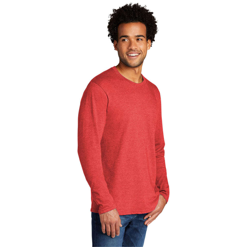Port & Company Men's Bright Red Heather Tri-Blend Long Sleeve Tee