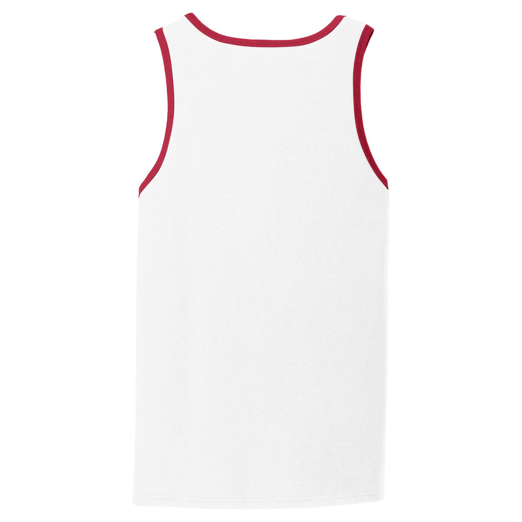 Port & Company Men's White/Red Core Cotton Tank Top