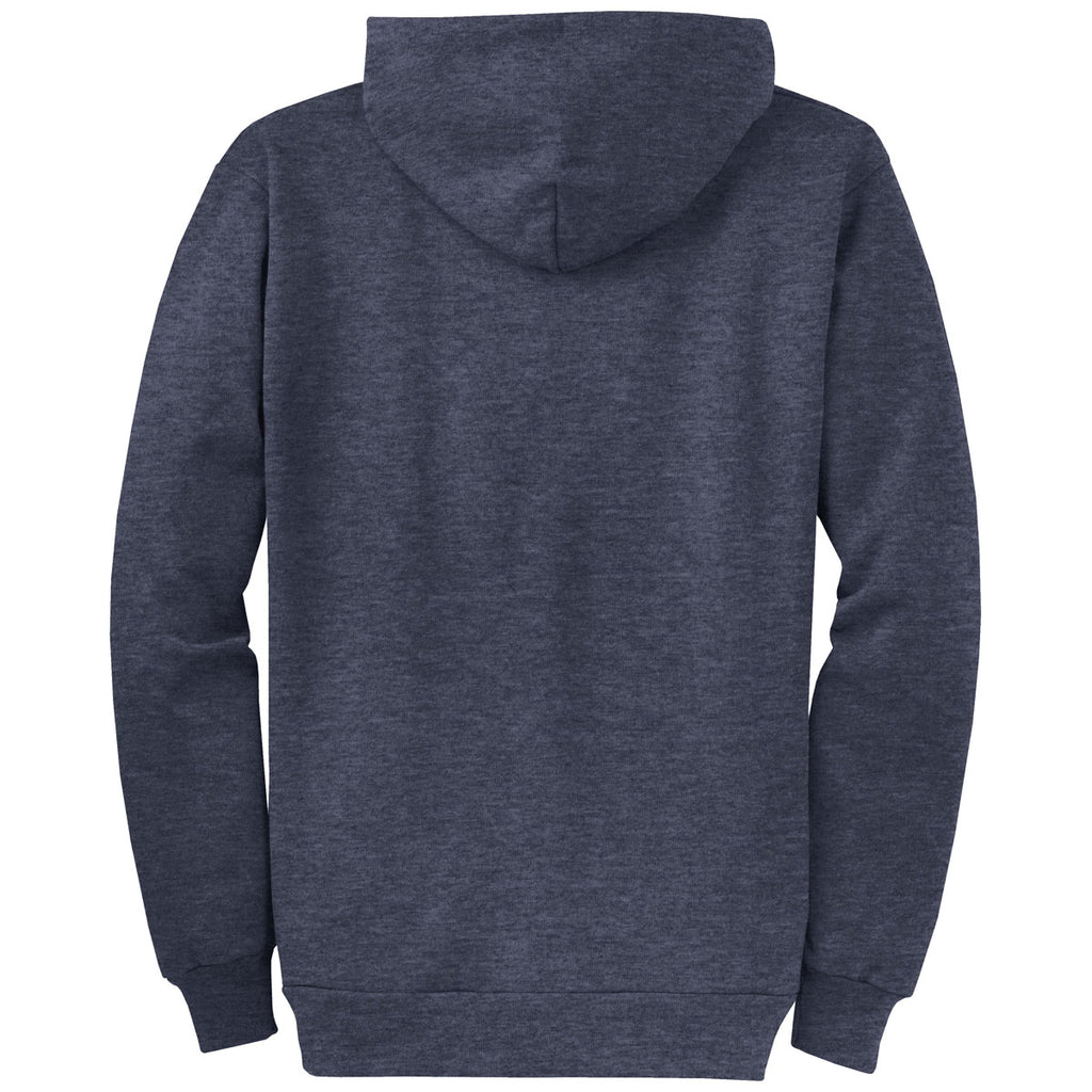 Port & Company Men's Heather Navy Core Fleece Full-Zip Hooded Sweatshirt