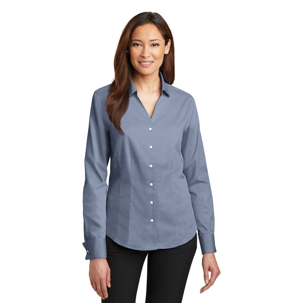 Red House Women's Blue French Cuff Non-Iron Pinpoint Oxford Shirt