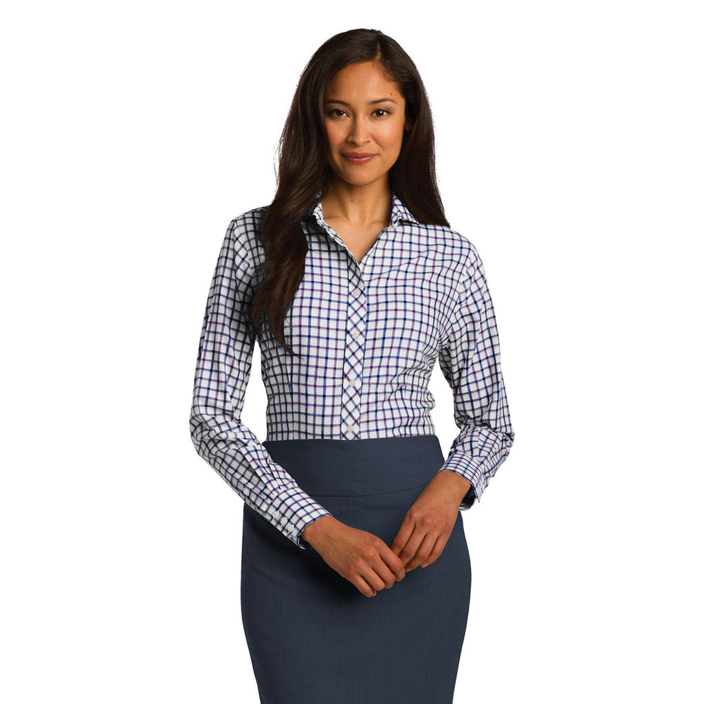 Red House Women's Navy/Plum/White Tricolor Check Non-Iron Shirt