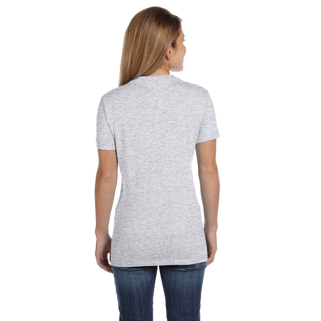 Hanes Women's Ash 4.5 oz. 100% Ringspun Cotton nano-T V-Neck T-Shirt