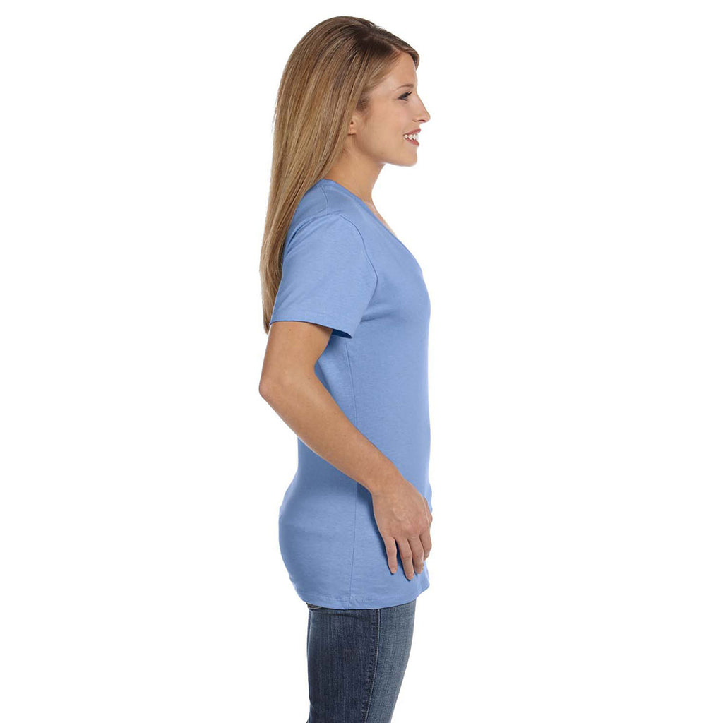 Hanes Women's Light Blue 4.5 oz. 100% Ringspun Cotton nano-T V-Neck T-Shirt