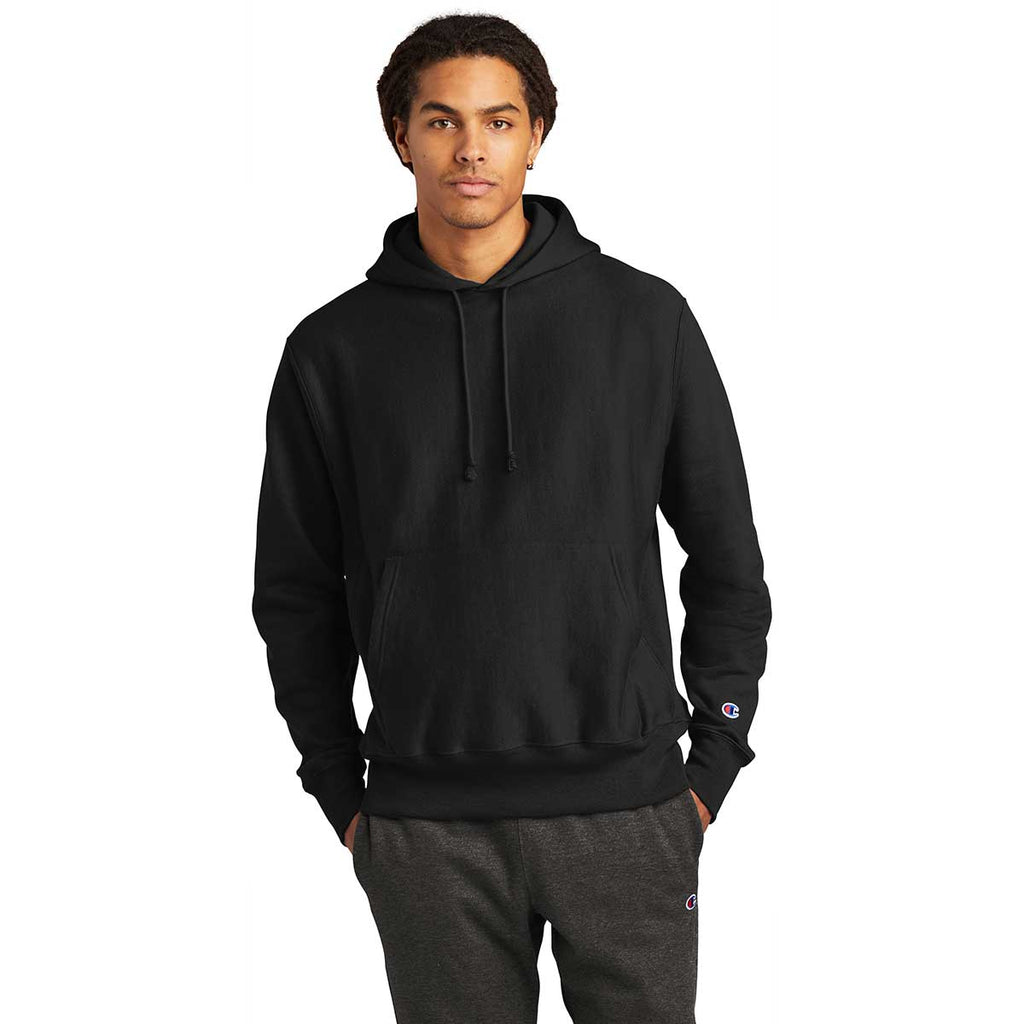 Champion Men's Black Reverse Weave Hooded Sweatshirt